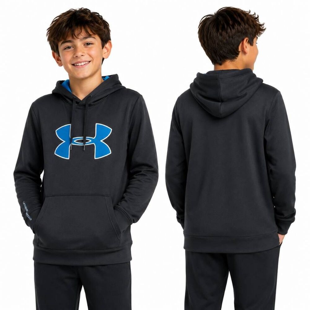 Under Armour ColdGear Boys Hoodie Black Blue Size Medium